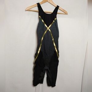Aqua Sphere Matrix Open Back Competition Swimsuit Tech Suit Black Gray Gold 30 4